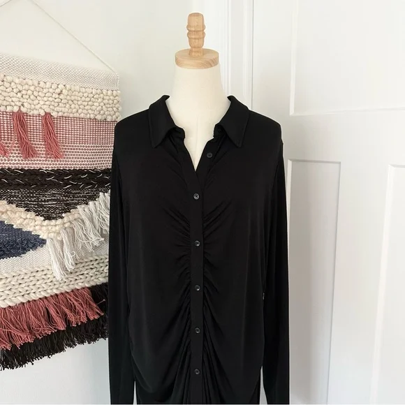 Good American Good Touch Button Front Ruched Midi Dress Black Size 3XL - Picture 6 of 12